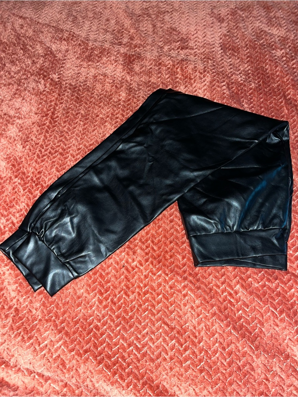 Serra Black Faux Leather Joggers with Matching Lining